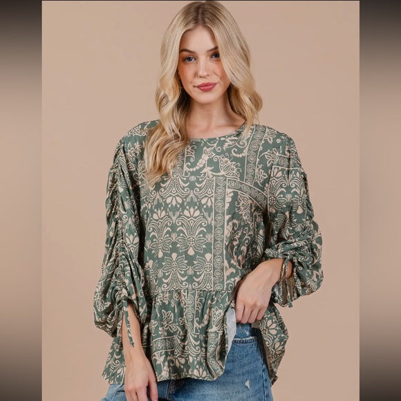 Boho Abstract Quarter Sleeve Top - Picture 1 of 5